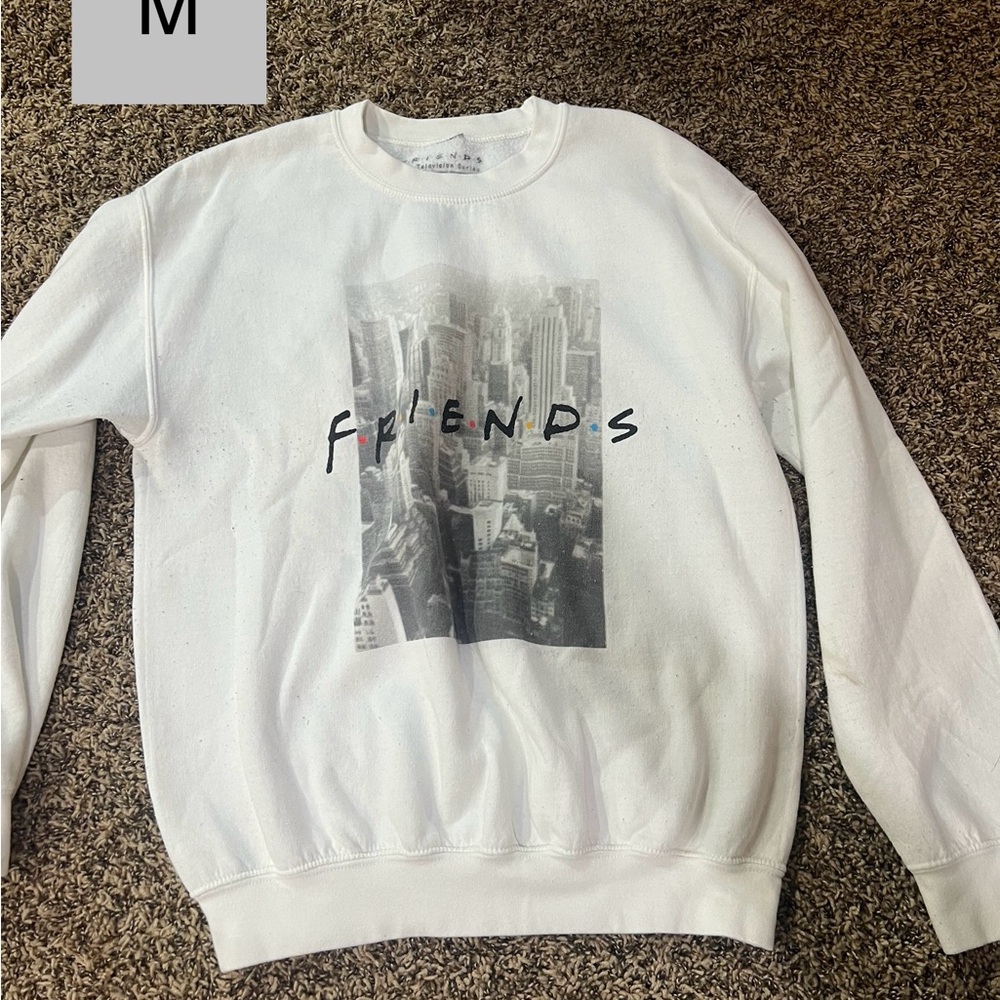 FRIENDS White Crewneck Sweater with Graphic Print